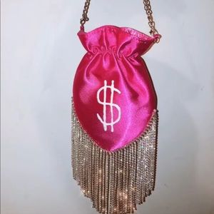 $ satin mini crystal fringe bag